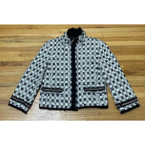 Per Se Suit Jacket Women's 10 White Tweed Lace Trim Embellishment Wool Blend - Picture 1 of 9
